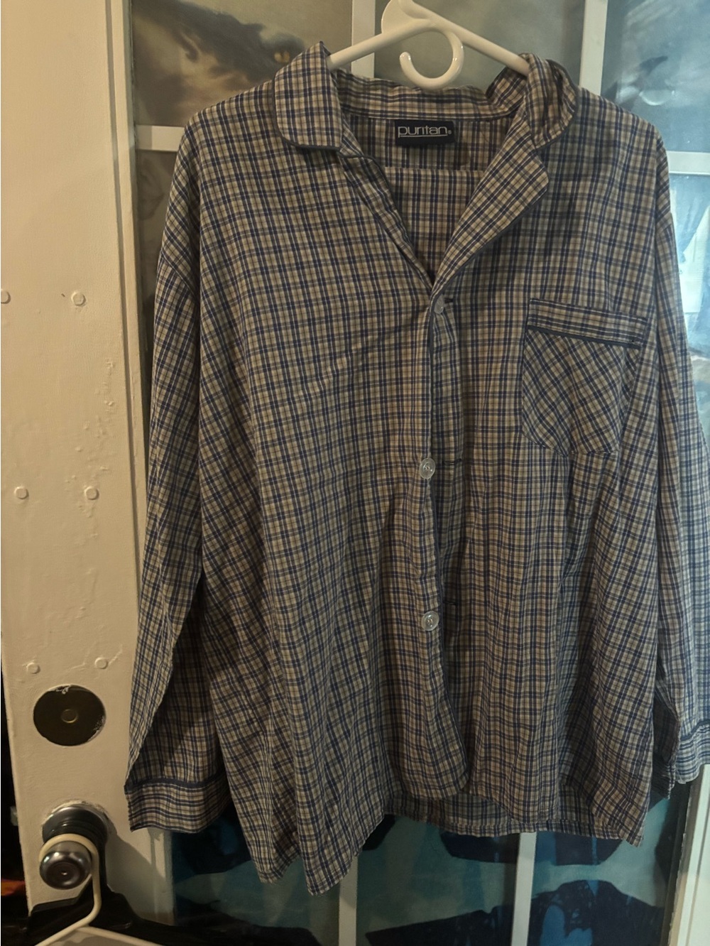 Men's Blue Plaid Button-Up Shirt